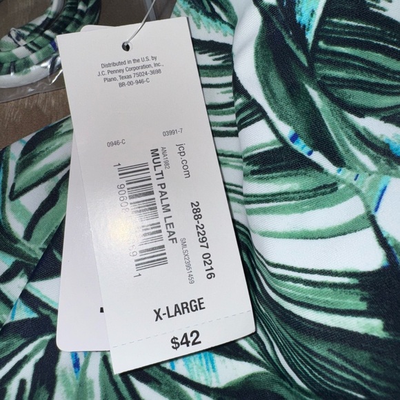 A n.a green tropical leaf bandeau flounce bikini top with removable strap XL NWT - Picture 11 of 13